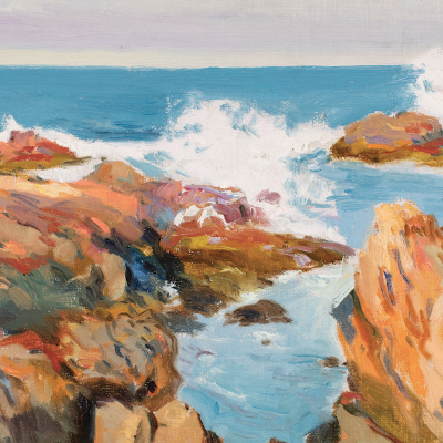 Mathias J. Alten, Rocks at Laguna Beach (detail) c 1934, Oil on Board, Gift of George H. and Barbara Gordon, 1998.595.1